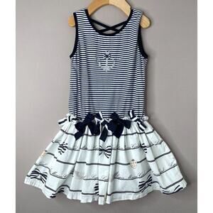 Lapin House Navy/White Nautical Anchor/Bow Sleeveless Dress Girls 8 Yrs (~7?)
